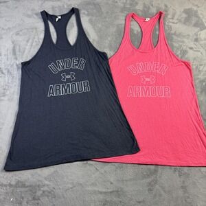 Under Armour Shirt Womens Small‎ Pink Gray HeatGear Tank Top Racerback Lot of 2